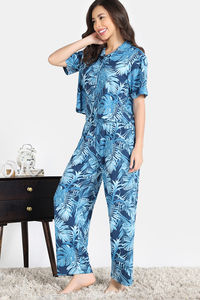 Zivame Indigo Wild Knit Poly Pyjama Set - Moonlight Ocean — thumbnail 4